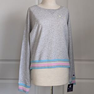Champion Sweatshirt Rainbow Logo French Terry Crew Raglan Sleeves Grey L NWT
